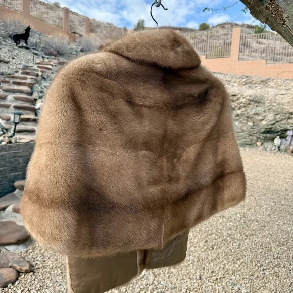 Mink stole wrap, light brown shawl collar vintage - Picture 7 of 15
